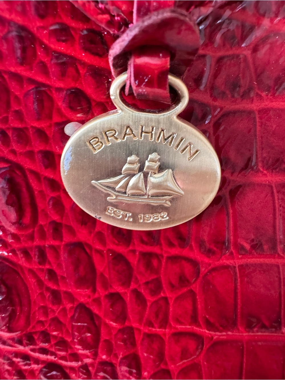 Brahmin Ruby Red Croc-Embossed Leather Tote - Picture 4 of 10